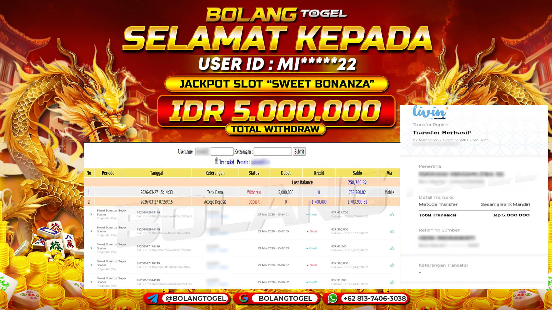 Bukti jackpot SLOT SWEET BONANZA SUPER SCATTER BOLANGTOGEL - gambar 1